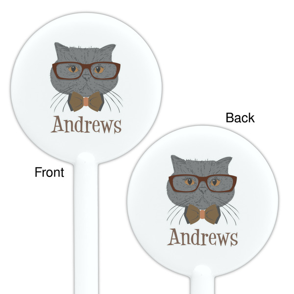 Hipster Cats White Plastic 5.5" Stir Stick - Double Sided - Round - Front & Back