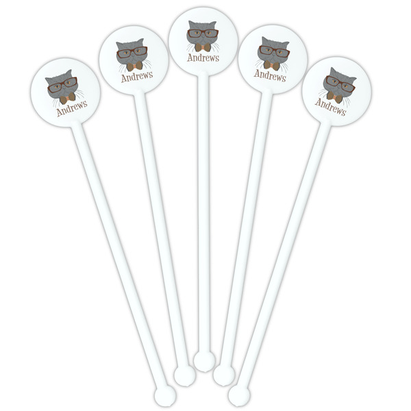Hipster Cats White Plastic 5.5" Stir Stick - Fan View