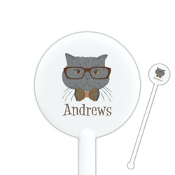 Hipster Cats 5.5" Round Plastic Stir Sticks - White - Double Sided (Personalized)