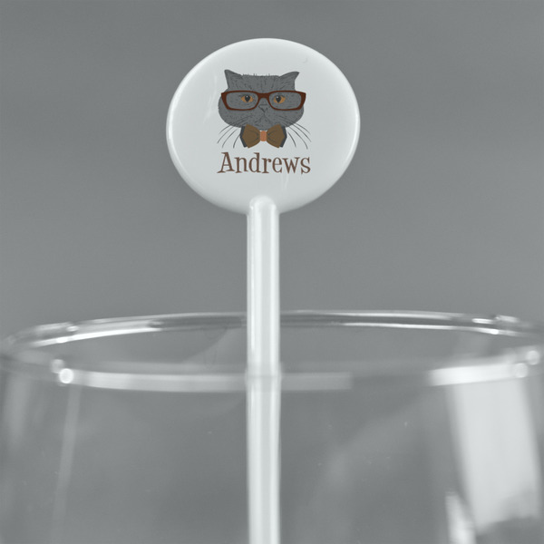 Hipster Cats White Plastic 5.5" Stir Stick - Round - Main