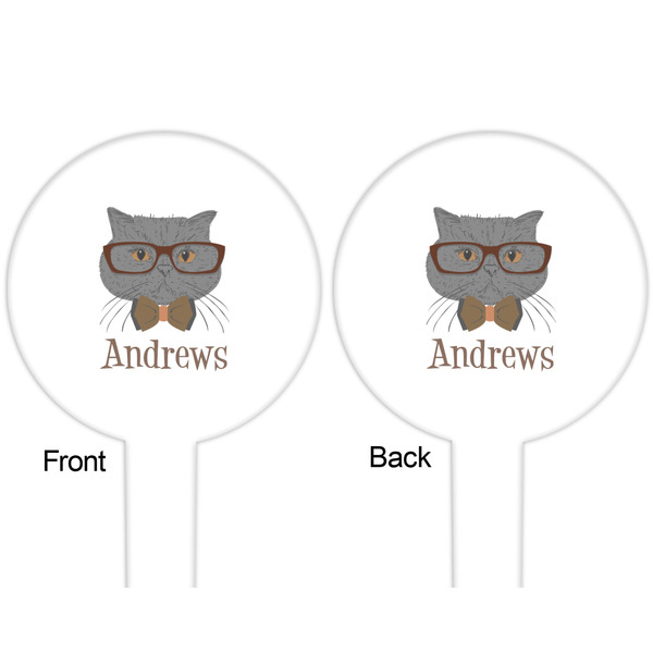Hipster Cats White Plastic 6" Food Pick - Round - Double Sided - Front & Back