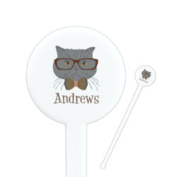 Hipster Cats 7" Round Plastic Stir Sticks - White - Double Sided (Personalized)