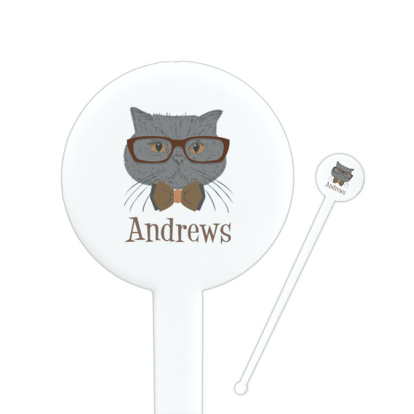 Custom Hipster Cats 7" Round Plastic Stir Sticks - White - Double Sided (Personalized)