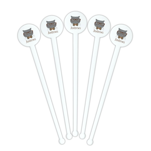 Hipster Cats White Plastic 7" Stir Stick - Round - Fan View