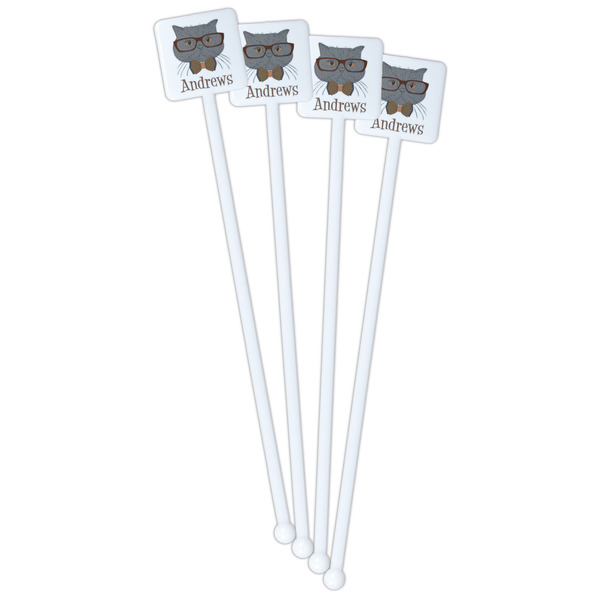 Hipster Cats White Plastic Stir Stick - Double Sided - Square - Front