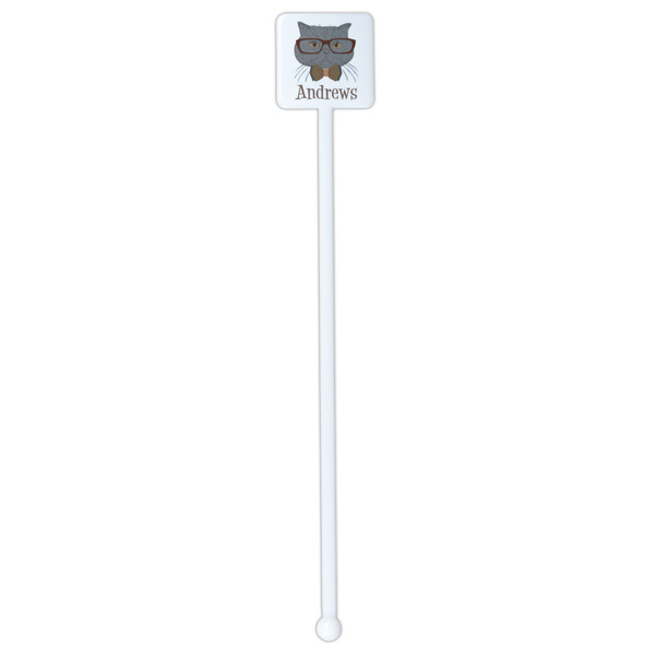Hipster Cats White Plastic Stir Stick - Single Sided - Square - Single Stick