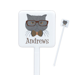 Hipster Cats Square Plastic Stir Sticks (Personalized)