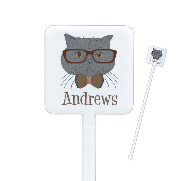 Custom Hipster Cats Square Plastic Stir Sticks - Single Sided (Personalized)