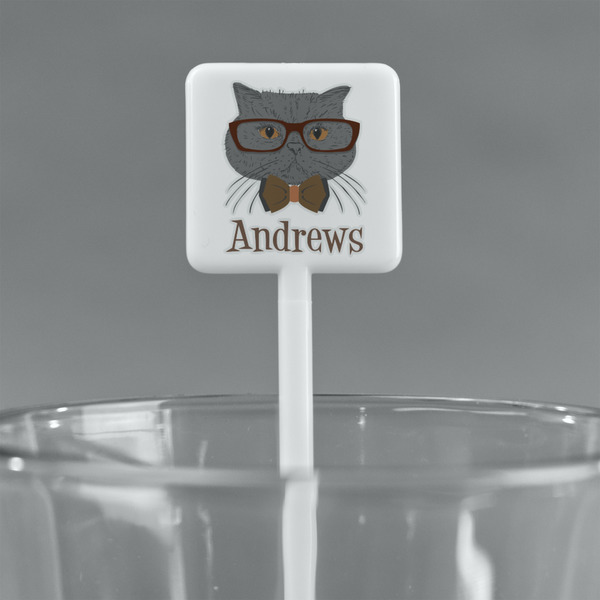Hipster Cats White Plastic Stir Stick - Square - Main