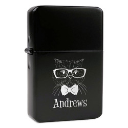 Hipster Cats Windproof Lighter - Black - Single Sided & Lid Engraved (Personalized)
