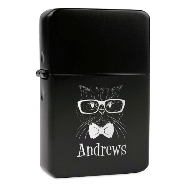 Custom Hipster Cats Windproof Lighter - Black - Double Sided & Lid Engraved (Personalized)