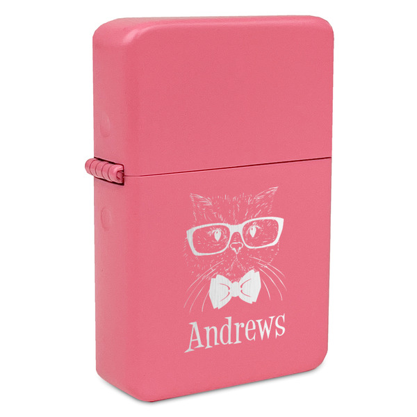 Custom Hipster Cats Windproof Lighter - Pink - Double Sided & Lid Engraved (Personalized)