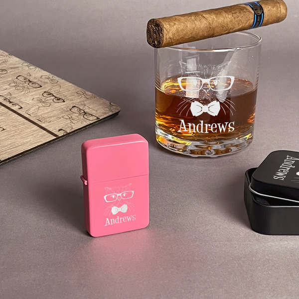 Hipster Cats Windproof Lighters - Pink - In Context