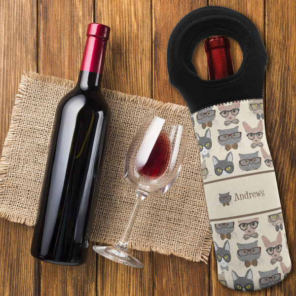 Hipster Cats Wine Tote Bag - FLATLAY
