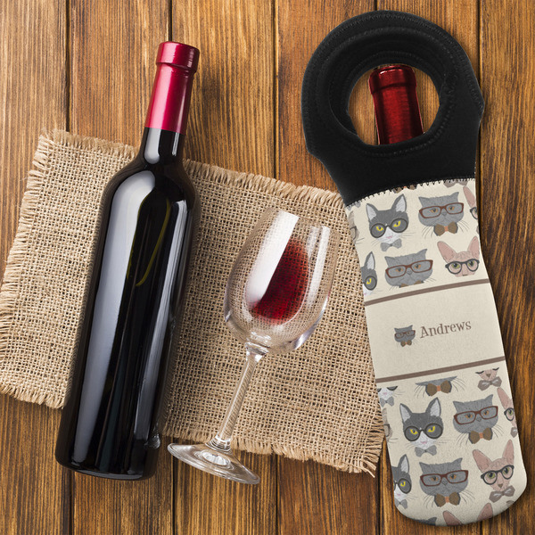 Hipster Cats Wine Tote Bag - FLATLAY