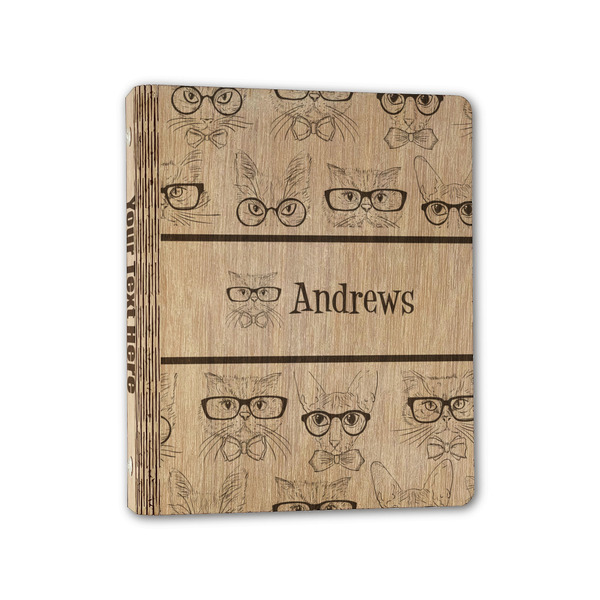 Custom Hipster Cats Wood 3-Ring Binder - 1" Half-Letter Size (Personalized)