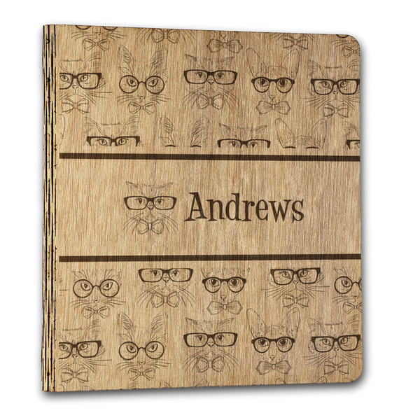 Custom Hipster Cats Wood 3-Ring Binder - 1" Letter Size (Personalized)