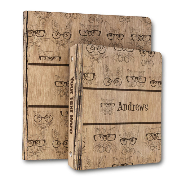 Custom Hipster Cats Wood 3-Ring Binder (Personalized)