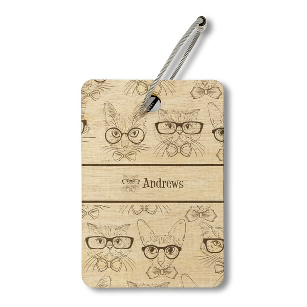 Custom Hipster Cats Wood Luggage Tag - Rectangle (Personalized)
