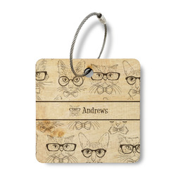 Hipster Cats Wood Luggage Tag - Square (Personalized)