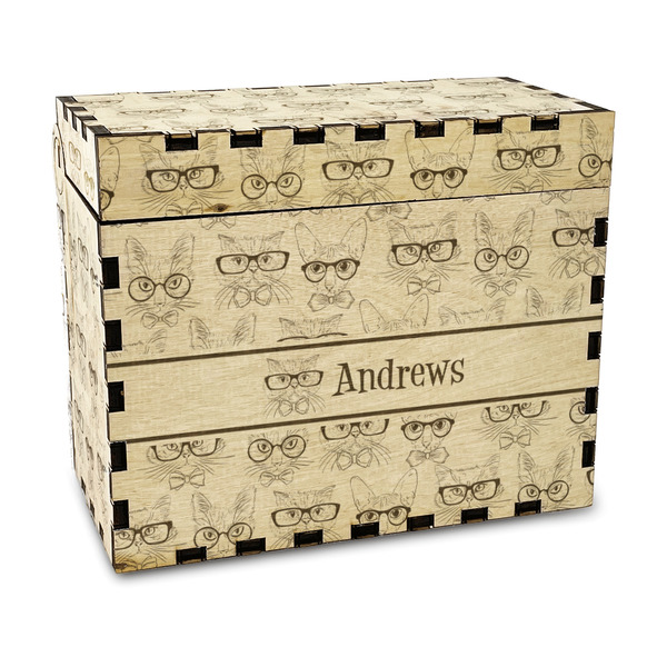 Custom Hipster Cats Wood Recipe Box - Laser Engraved (Personalized)