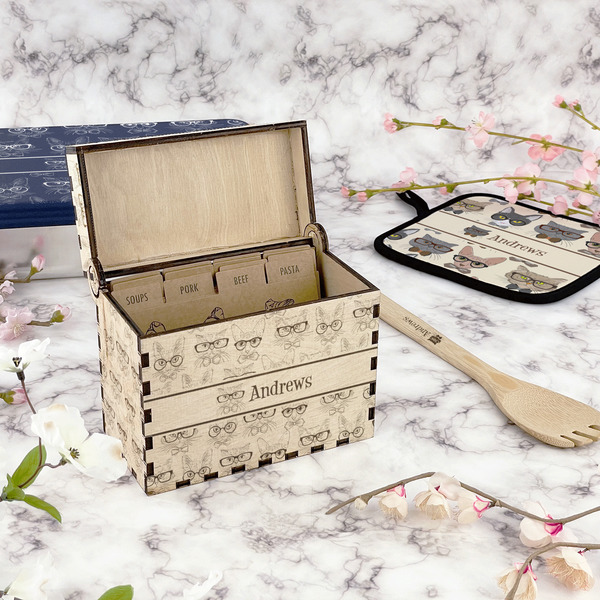 Hipster Cats Wood Recipe Boxes - Lifestyle