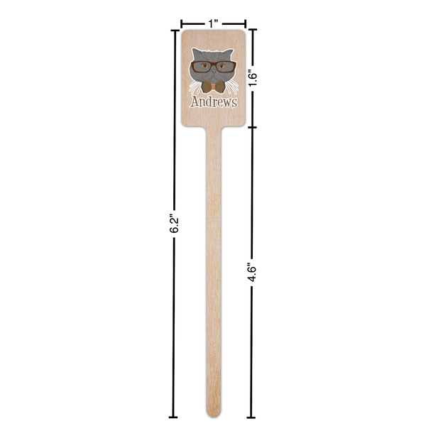 Hipster Cats Wooden 6.25" Stir Stick - Rectangular - Dimensions