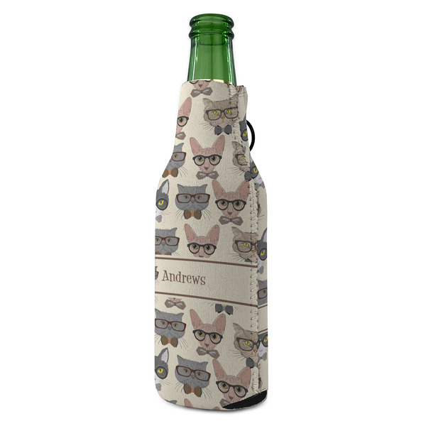 Hipster Cats Zipper Bottle Cooler - ANGLE (bottle)