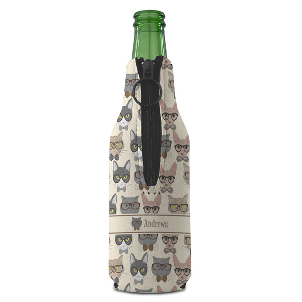 Hipster Cats Zipper Bottle Cooler - BACK (bottle)