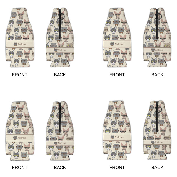 Hipster Cats Zipper Bottle Cooler - Set of 4 - APPROVAL