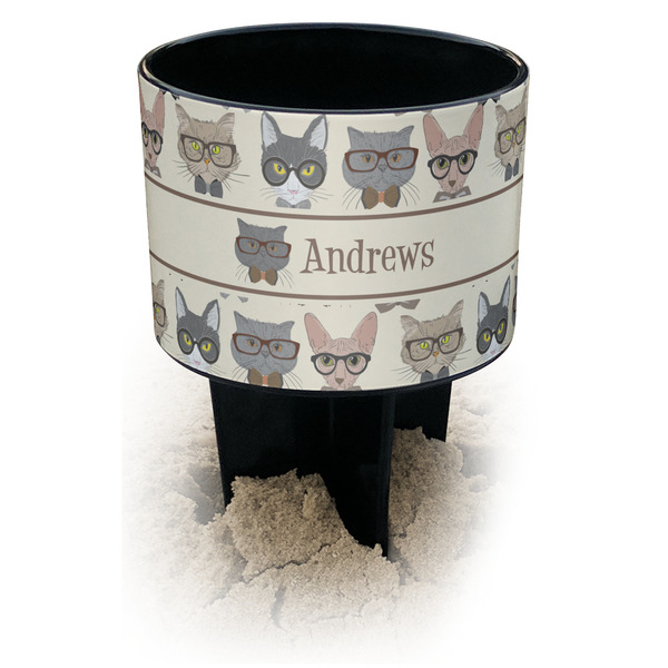 Custom Hipster Cats Black Beach Spiker Drink Holder (Personalized)