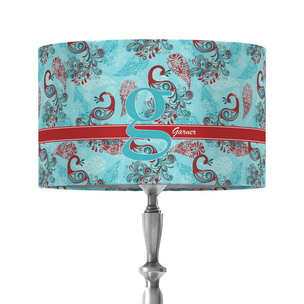 Peacock 12" Drum Lampshade - ON STAND (Fabric)