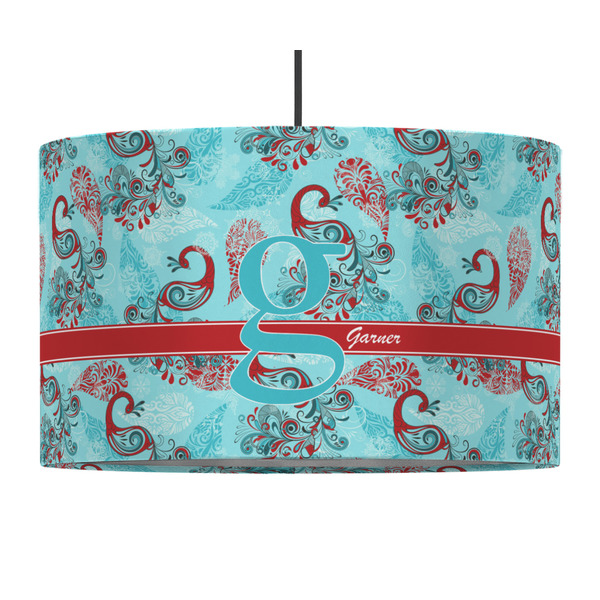 Custom Peacock 12" Drum Pendant Lamp - Fabric (Personalized)