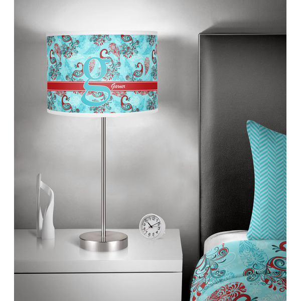 Peacock 13 inch drum lamp shade - in room