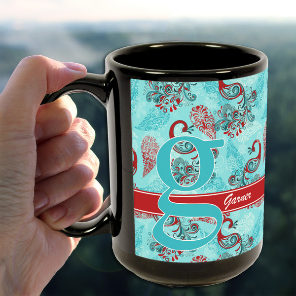 Peacock 15oz. Black Mug - LIFESTYLE