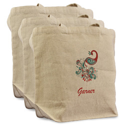 Peacock Reusable Cotton Grocery Bags - Set of 3 (Personalized)