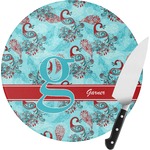 Peacock Round Glass Cutting Board - Small (Personalized)