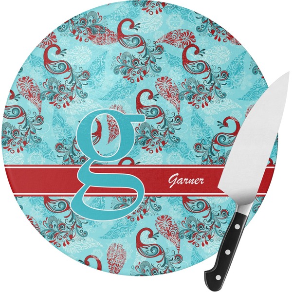 Custom Peacock Round Glass Cutting Board - Small (Personalized)
