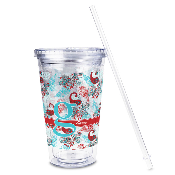 Peacock Acrylic Tumbler - Full Print - Front straw out