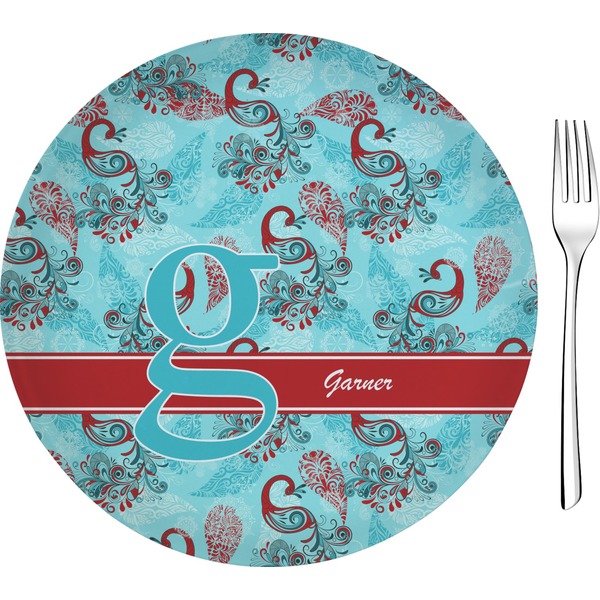 Custom Peacock Glass Appetizer / Dessert Plate 8" (Personalized)