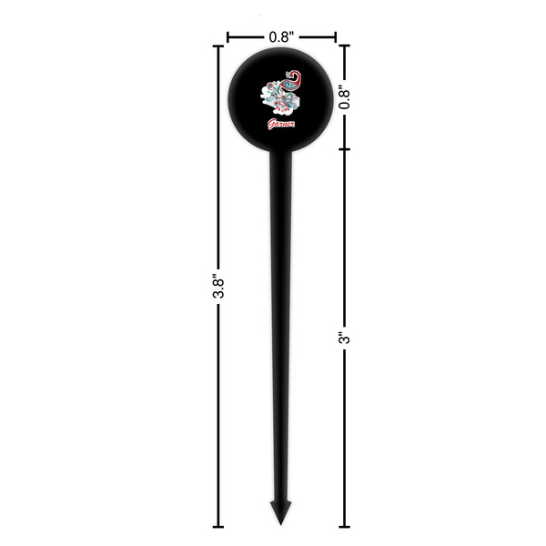 Peacock Black Plastic 4" Food Pick - Round - Dimensions