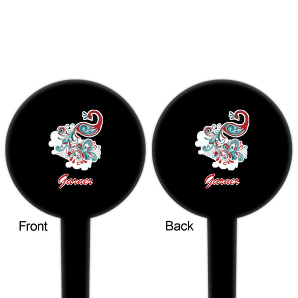 Peacock Black Plastic 4" Food Pick - Round - Double Sided - Front & Back