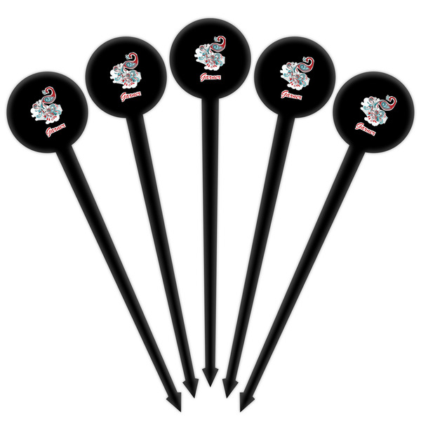 Peacock Black Plastic 4" Food Pick - Round - Fan View