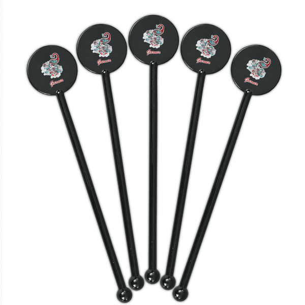 Peacock Black Plastic 5.5" Stir Stick - Round - Fan View
