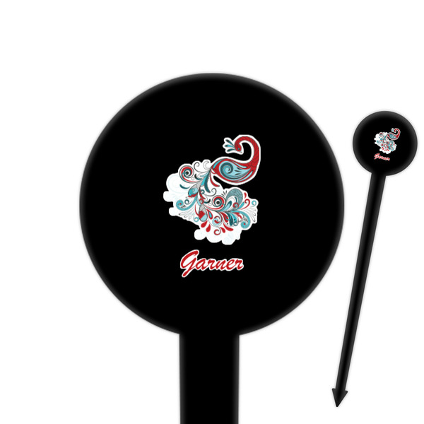 Custom Peacock 6" Round Plastic Food Picks - Black - Single Sided (Personalized)
