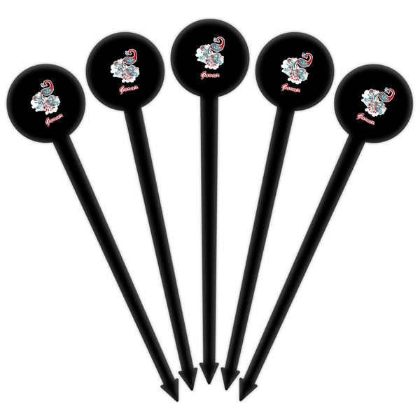 Peacock Black Plastic 6" Food Pick - Round - Fan View