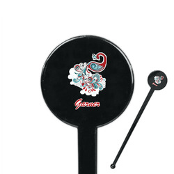 Peacock 7" Round Plastic Stir Sticks - Black - Double Sided (Personalized)