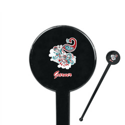 Peacock 7" Round Plastic Stir Sticks - Black - Single Sided (Personalized)