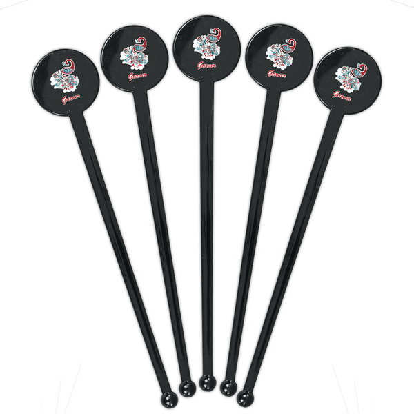Peacock Black Plastic 7" Stir Stick - Round - Fan View