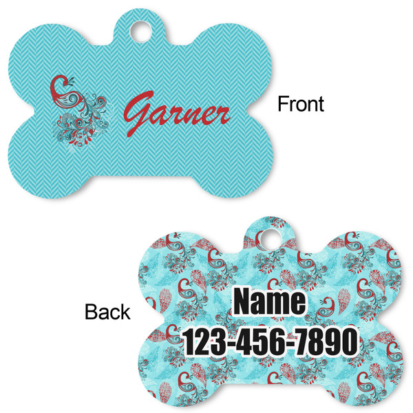 Peacock Bone Shaped Dog ID Tag - Large - Approval
